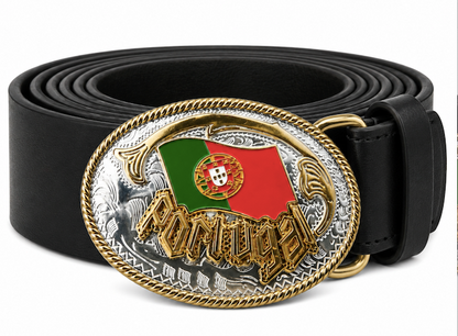 Hebilla de cinturón occidental con bandera portuguesa de Portugal