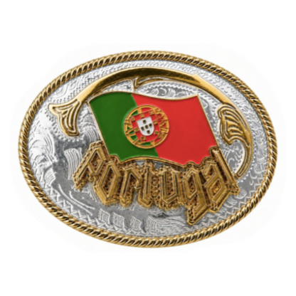 Hebilla de cinturón occidental con bandera portuguesa de Portugal