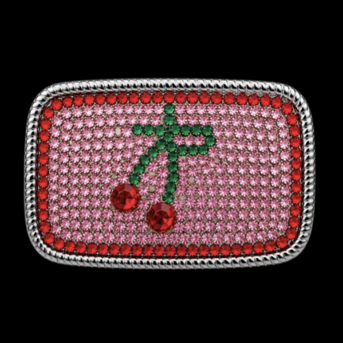 Hebillas de hebilla de cinturón Pop de cereza caliente con cerezas de diamantes de imitación rojas