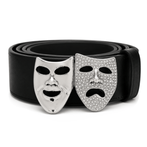 Thalia Melpomene Comedy Tragedy Happy Sad Face Rhinestone Belt Buckle