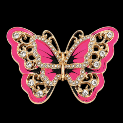 Butterfly Pink Glitter Rhinestone Fashion Belt Buckle