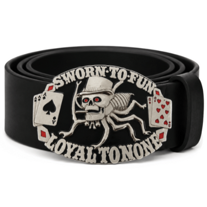 Sworn Loyal Spider Skull Casino Gambling Belt Buckle