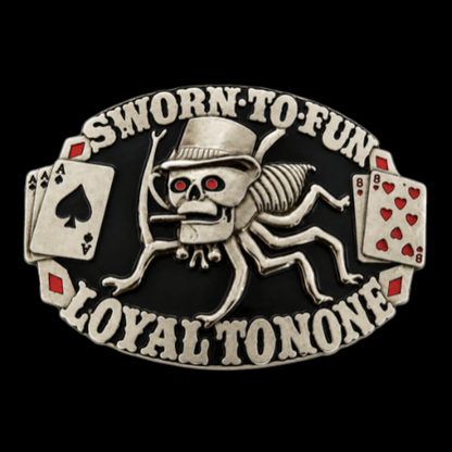Sworn Loyal Spider Skull Casino Gambling Belt Buckle