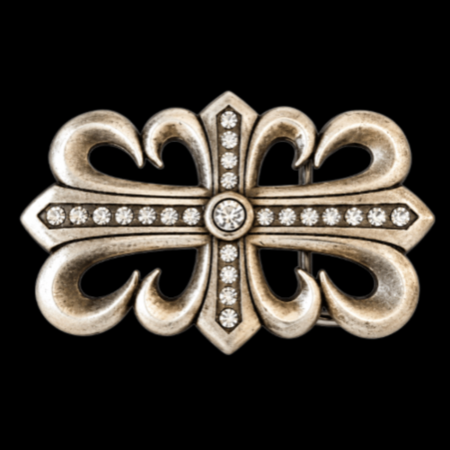 Rhinestone Floral Flower Cross Western Belt Buckle