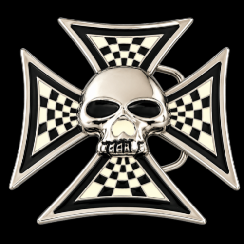 Skull Bones Evil Checkered Cross Belt Buckle