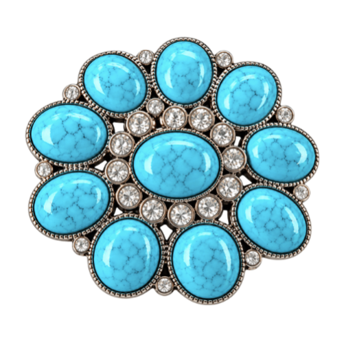 Bohemian Flower Hippie Turquoise Floral Rhinestone Belt Buckle