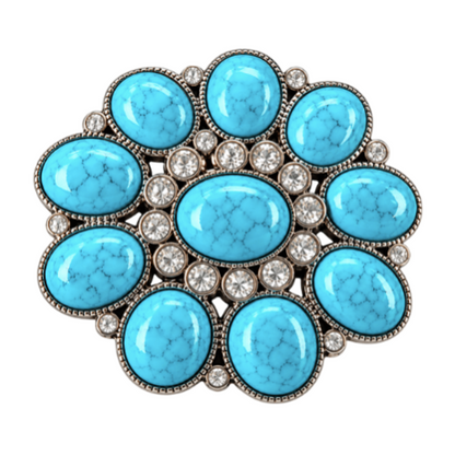 Bohemian Flower Hippie Turquoise Floral Rhinestone Belt Buckle