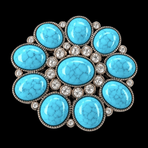 Bohemian Flower Hippie Turquoise Floral Rhinestone Belt Buckle