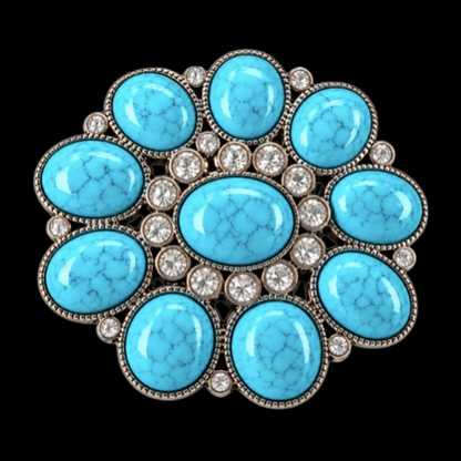 Bohemian Flower Hippie Turquoise Floral Rhinestone Belt Buckle