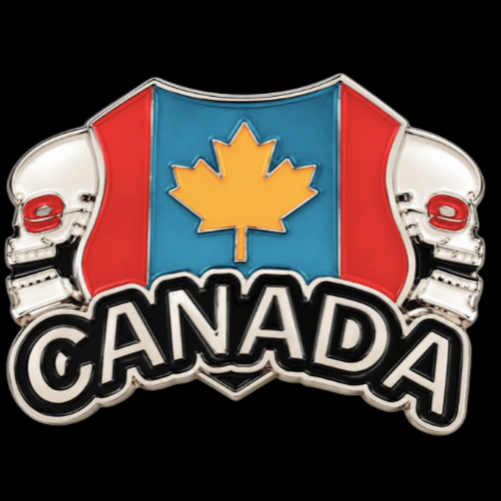Funky Canada Flag Two Skull Heads Belt Buckle