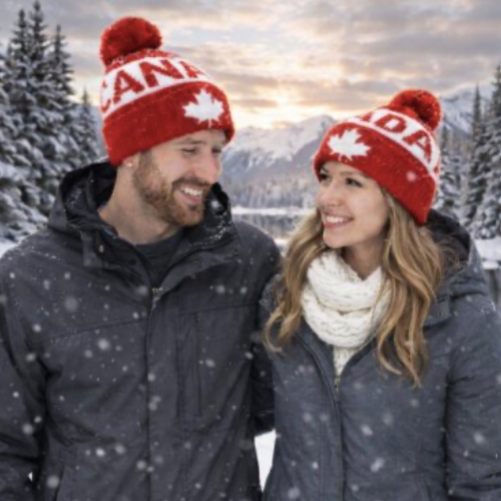 Canada Maple Leaf Red Knitted Pom Pom Fashion Winter Beanie Hat
