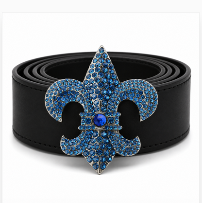Azul Rhinestone Quebec Fleur De Lys Bandera Hebilla De Cinturón Boucle Ceinture