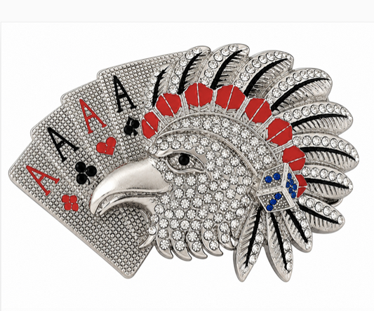 Eagle Native Art Casino Cards Poker Rhinestone Belt Buckle