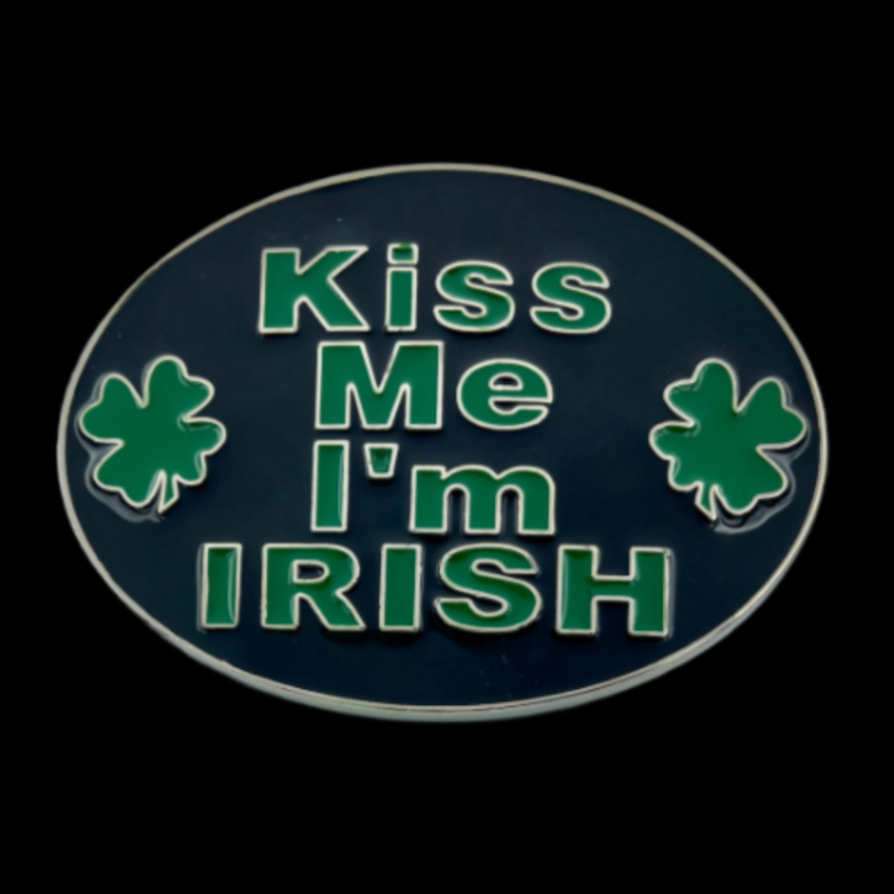 Kiss Me I'm Irish Ireland Shamrock Belt Buckle