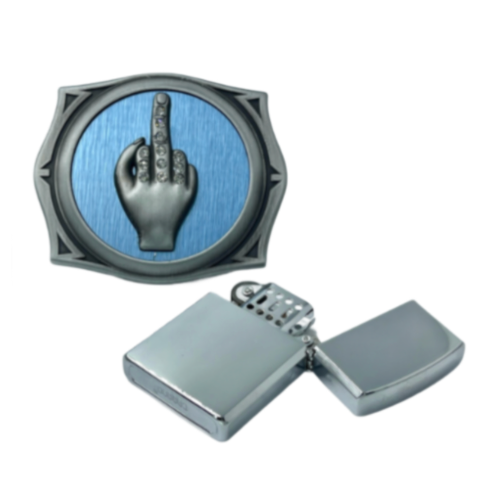 Funny One Finger Salute Belt Buckle Lighter Holder Buckles