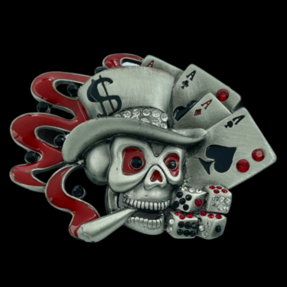 Gambler Cards Dice Skull Skeleton Ghost Belt Buckle