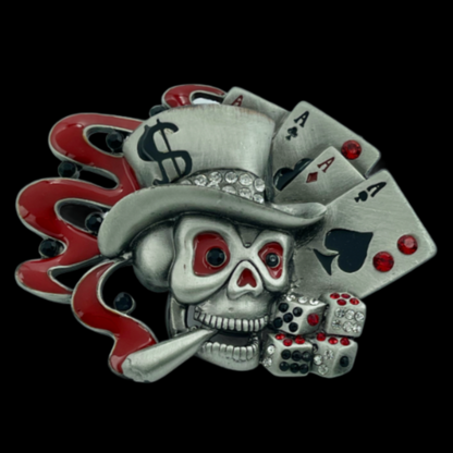 Gambler Cards Dice Skull Skeleton Ghost Belt Buckle