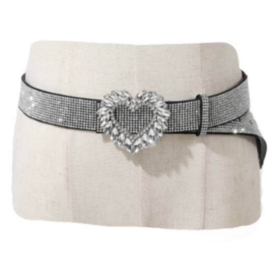Women's Sparkling Rhinestones Bling Fashion Belt Heart Shaped Buckle