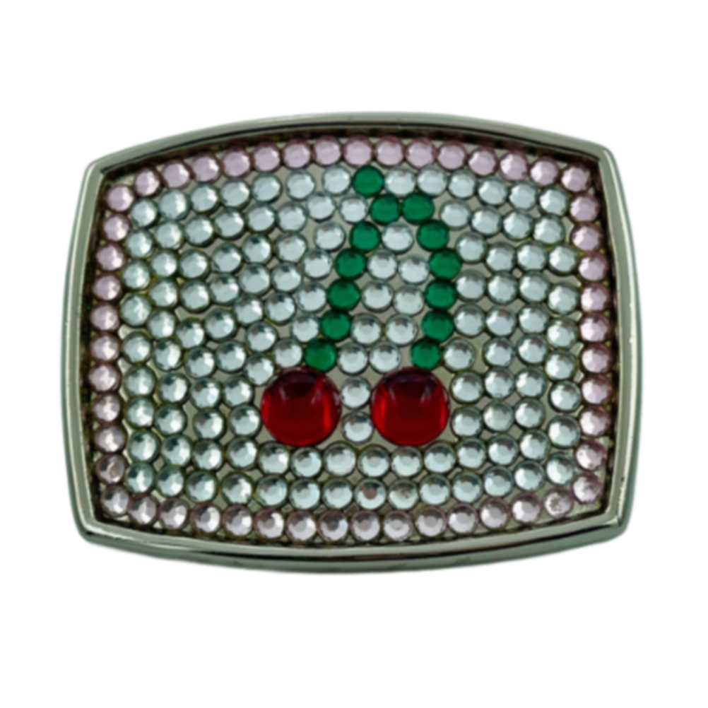White Rhinestone Cherries Hot Cherry Pop Belt Buckle