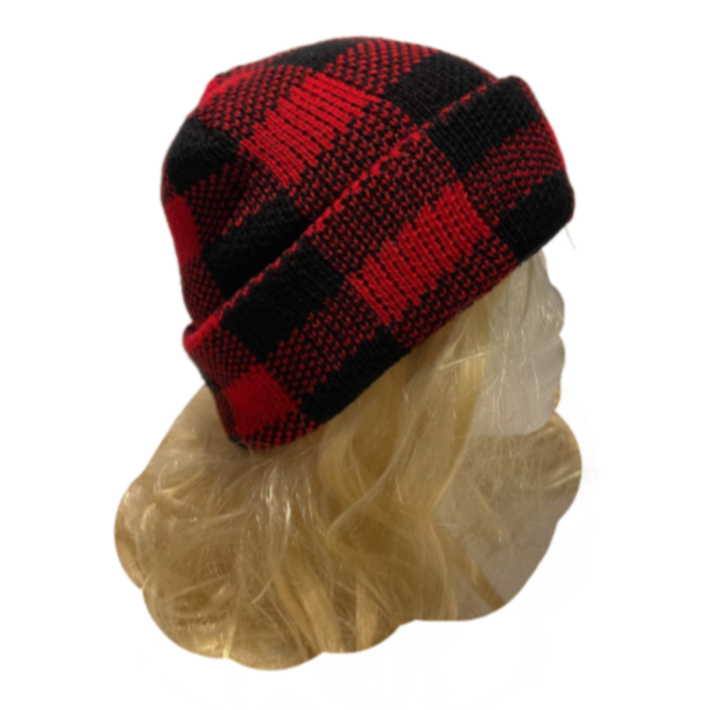 Canada Lumberjack Fashion Beanie Hat Flannel Plaid Black Red Winter Toque