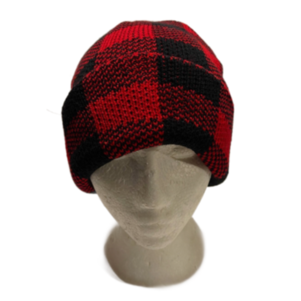 Canada Lumberjack Fashion Beanie Hat Flannel Plaid Black Red Winter Toque