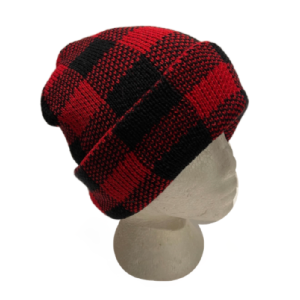 Canada Lumberjack Fashion Beanie Hat Flannel Plaid Black Red Winter Toque