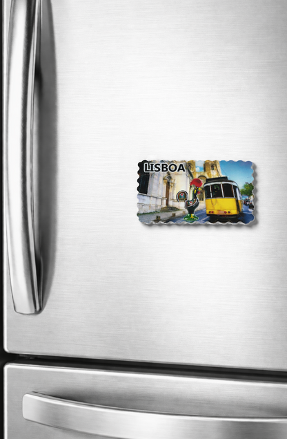 Portugal Lisboa Yellow Tram Galo de Barcelos Portuguese Tile Souvenir Magnet