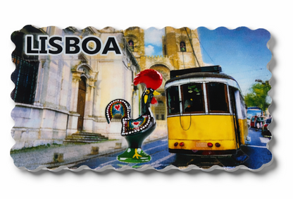 Portugal Lisboa Yellow Tram Galo de Barcelos Portuguese Tile Souvenir Magnet
