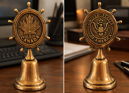 Bell Nautical Ship Wheel Stern U.S Canada Flag Coat Arms Navy Anchor Insignia