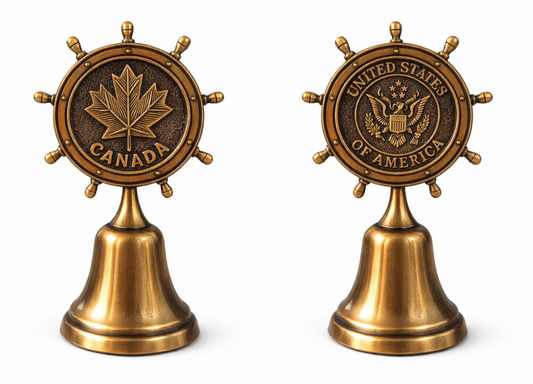 Bell Nautical Ship Wheel Stern U.S Canada Flag Coat Arms Navy Anchor Insignia