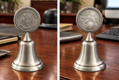 Hotel Desk Counter Bell U.S Coat Arms Insignia Eagle Moose Coin Handle
