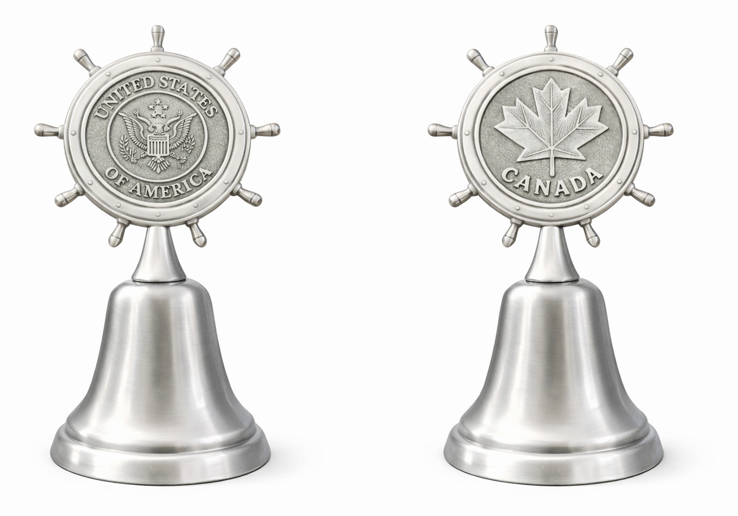 Bell Nautical Ship Stern U.S.A Eagle Coat Arms Canada Map Leaf Flag