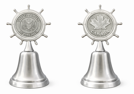 Bell Nautical Ship Stern U.S.A Eagle Coat Arms Canada Map Leaf Flag