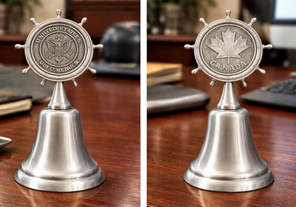 Bell Nautical Ship Stern U.S.A Eagle Coat Arms Canada Map Leaf Flag