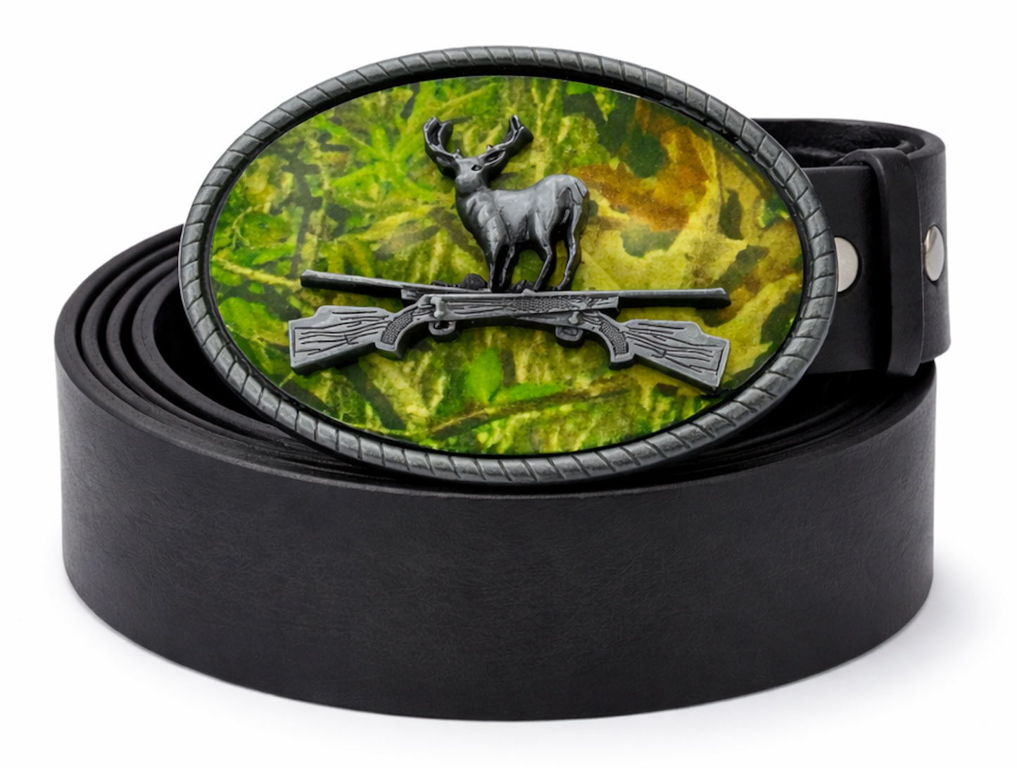 Deer Hunter Camo Rifle Big Game Hunting Belt Buckle