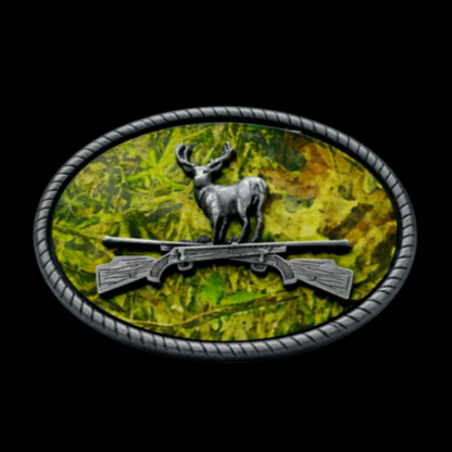 Deer Hunter Camo Rifle Big Game Hunting Belt Buckle