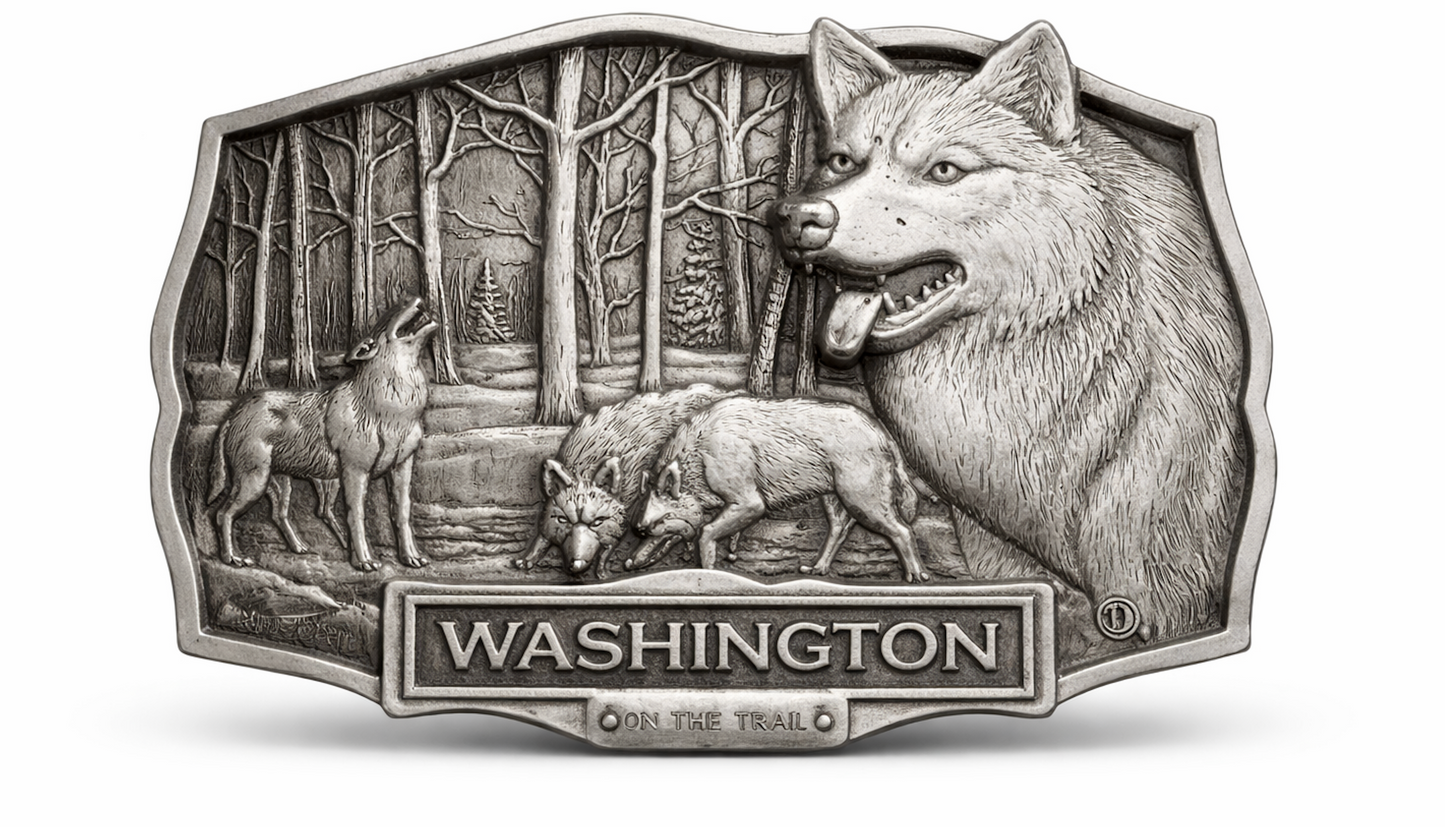 Belt Buckle Washington Wolf Tail Wild Wildlife Nature Vintage