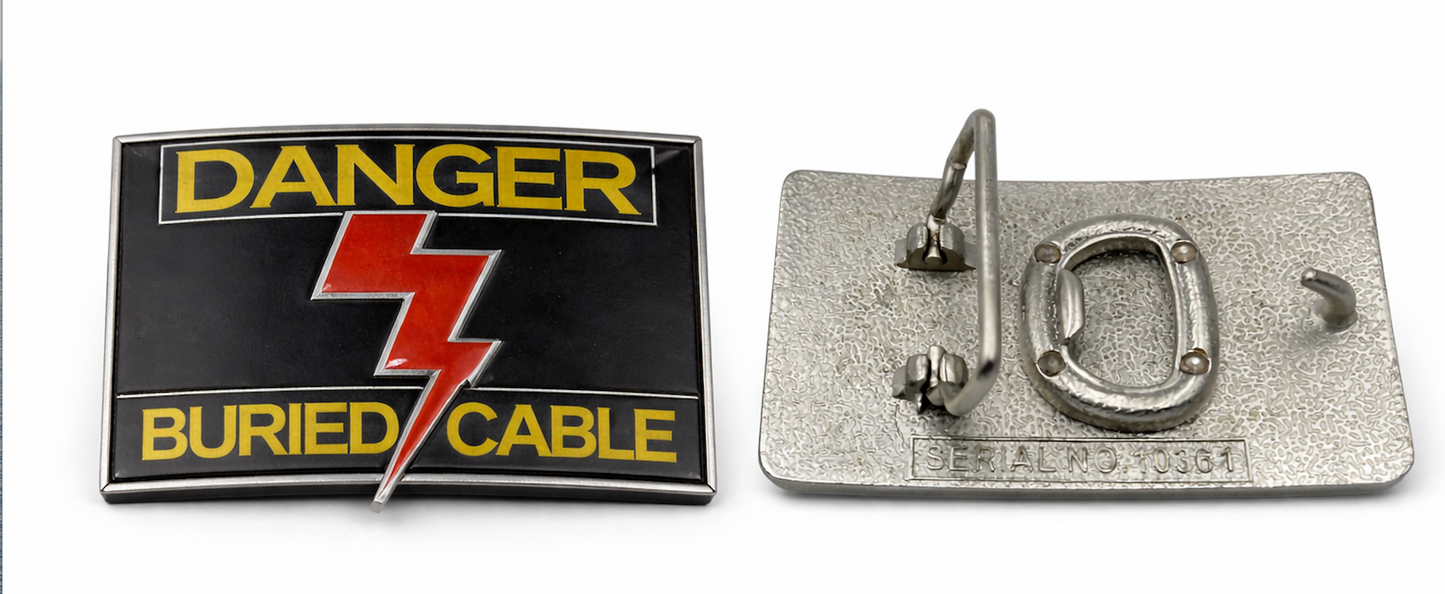 Danger Buried Electrical Cable Electrician Bottle opener Belt Buckle