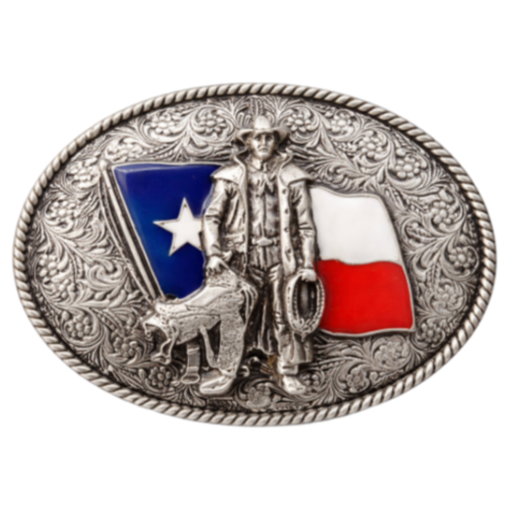 Texas Star Flag Cowboy Saddle Texan Western Belt Buckle