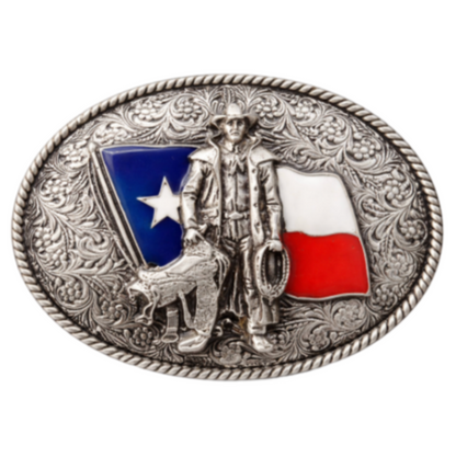 Texas Star Flag Cowboy Saddle Texan Western Belt Buckle