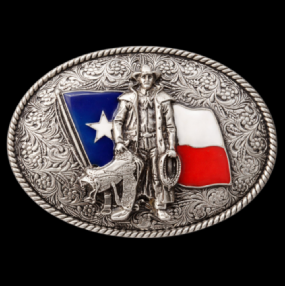 Texas Star Flag Cowboy Saddle Texan Western Belt Buckle