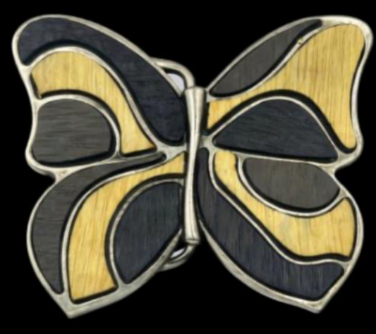 Butterfly Antique Brass Frame Wood Echo Friendly Retro Belt Buckle