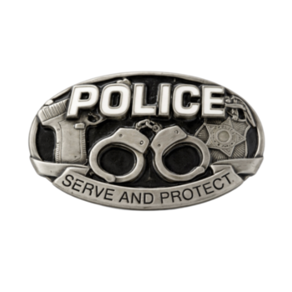 Police Handcuff Gun Badge Serve n Protect Belt Buckle