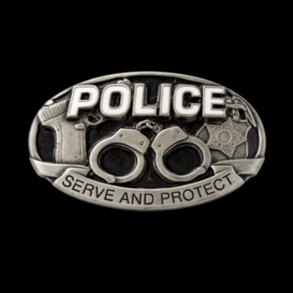 Police Handcuff Gun Badge Serve n Protect Belt Buckle