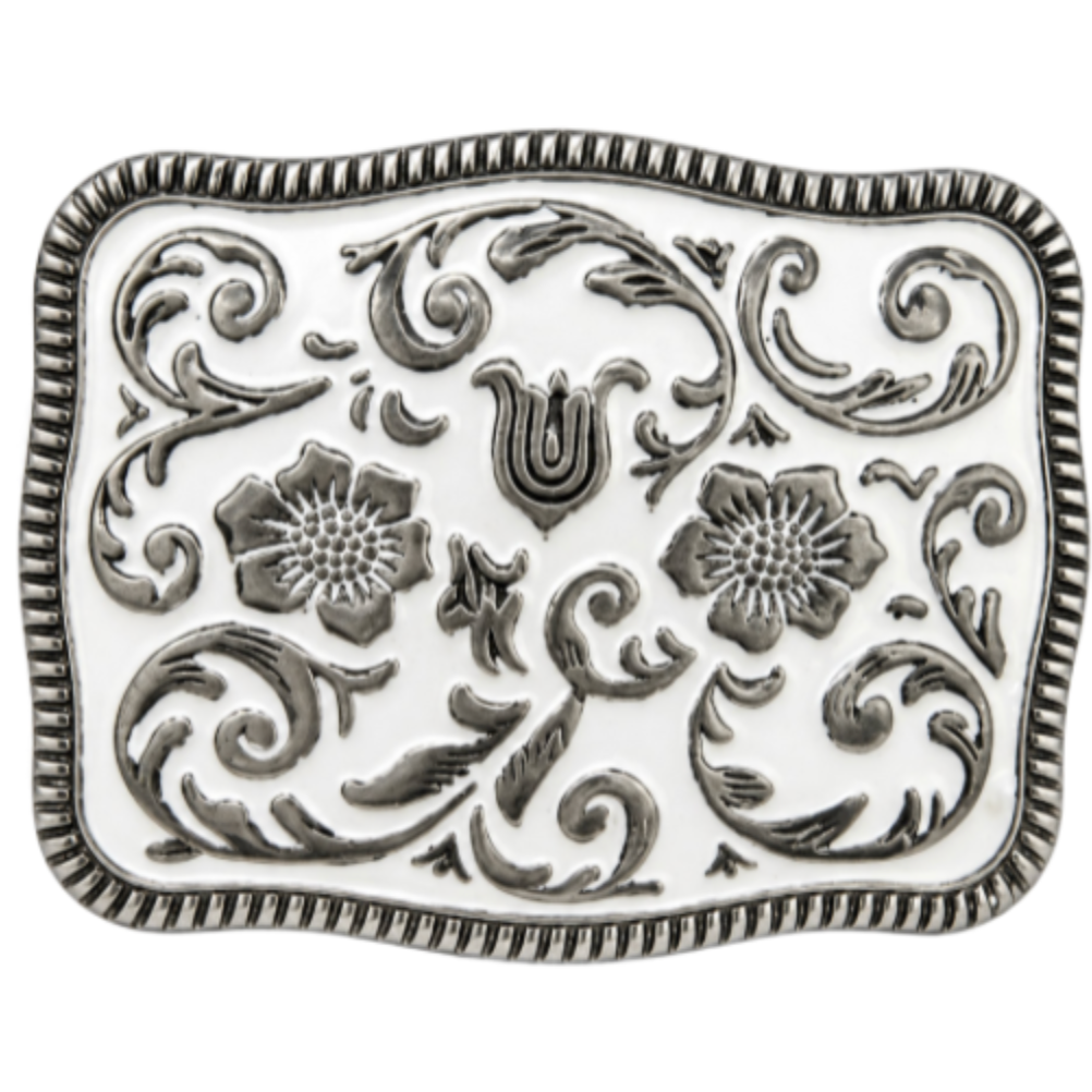 White Flower Cowboy Cowgirl Western Belt Buckle