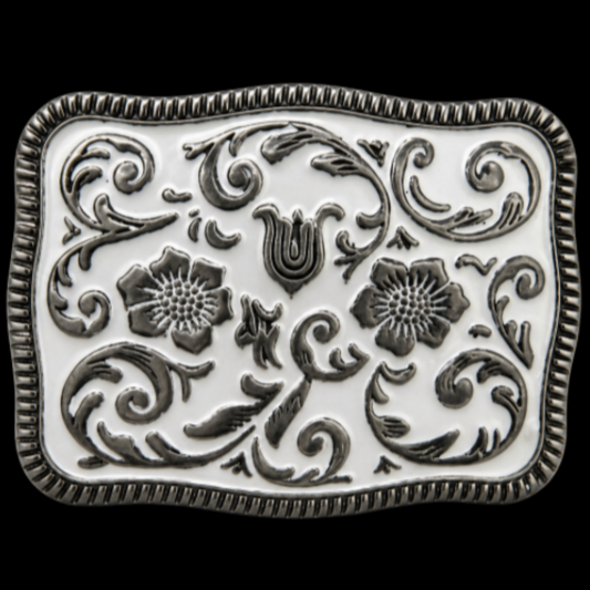 White Flower Cowboy Cowgirl Western Belt Buckle