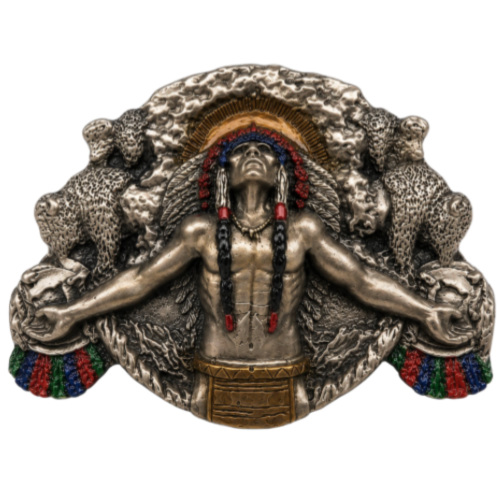Native American Warrior Chief Amerindian Feather Art Western Belt Buckle