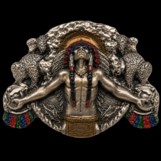 Native American Warrior Chief Amerindian Feather Art Western Belt Buckle