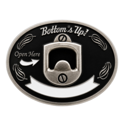 Bottoms Up Phrase Beer Bottle Opener Belt Buckle