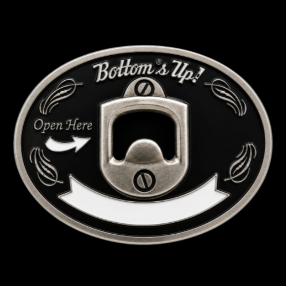 Bottoms Up Phrase Beer Bottle Opener Belt Buckle